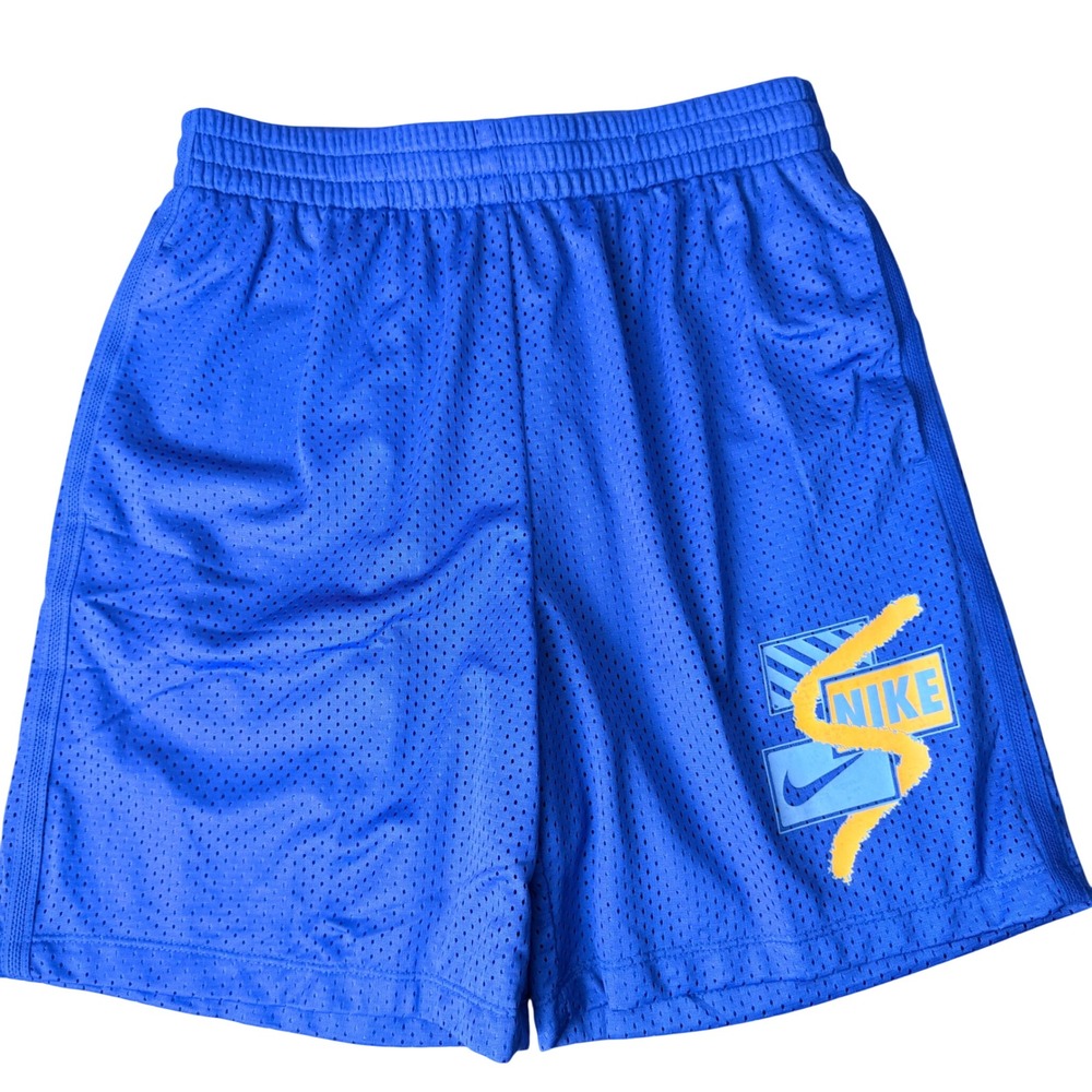 Nike Kids Dri-FIT Mesh Training Shorts Blue Orange Graphic FZ5317-480 Large NWT